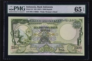 1957 Indonesia Bank Indonesia 2500 Rupiah Pick 54 Pmg 65 Epq Gem Unc