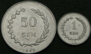 Indonesia 1,  50 Sen 1962 - 2 Coins - 808 ¤