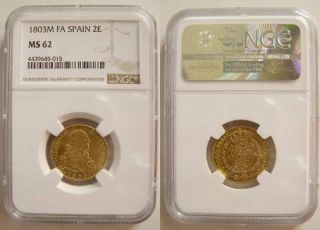 Spain.  Charles Iv.  1788 - 1808.  Gold 2 Escudos.  Ngc Ms - 62.