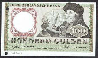 Netherlands 100 Gulden 1953 Unc Erasmus Silbone Proof P88