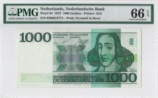 Netherlands • 1000 Gulden 1972 • Pick 94 • Pmg 66 • Epq