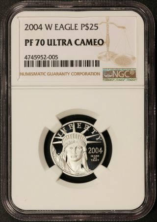 2004 - W U.  S.  $25 Platinum Eagle 1/4 Oz Proof Coin - Ngc Pf 70 Ucam