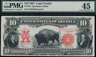Fr.  122 1901 $10 Bison Legal Tender Pmg 45