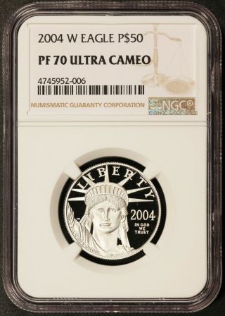 2004 - W U.  S.  $50 Platinum Eagle 1/2 Oz Proof Coin - Ngc Pf 70 Ucam