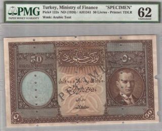 559 - 0064 Turkey | Specimen,  50 Livres,  Ah1341/nd.  1926,  Pick 122s,  Pmg 62 Unc