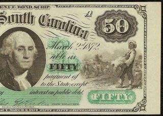 LARGE 1872 $50 DOLLAR BILL SOUTH CAROLINA NOTE BIG CURRENCY OLD PAPER MONEY UNC 2