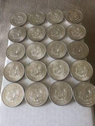 (20) 1948 mexico silver 5 pesos cuauhtemoc Unc Roll,  12 Silver Cuauhtémoc 50 Cents 2