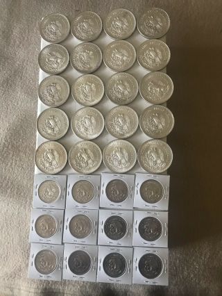 (20) 1948 mexico silver 5 pesos cuauhtemoc Unc Roll,  12 Silver Cuauhtémoc 50 Cents 4