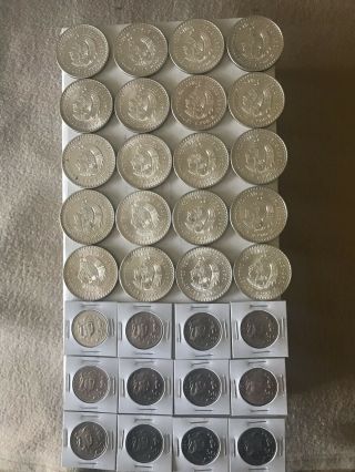 (20) 1948 mexico silver 5 pesos cuauhtemoc Unc Roll,  12 Silver Cuauhtémoc 50 Cents 5