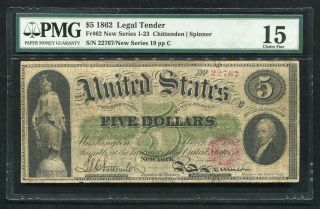 Fr.  62 1862 $5 Five Dollars Legal Tender United States Note Pmg Choice Fine - 15