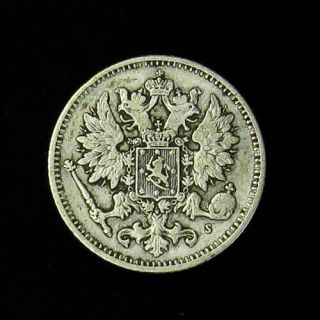 1873 Finland 25 Pennia Penniä Km 6.  2 Silver Coin Better Grade