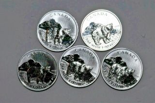 2011 Canada Grizzly Wildlife Series 1 Oz Silver.  999 X 5