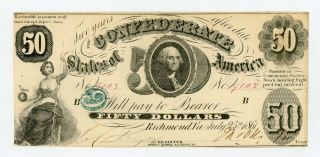 1861 T - 8 $50 The Confederate States Of America Note - Civil War Era Ch.  Au