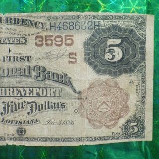 US 1886 $5 National Currency National Bank of Shreveport Bill/Banknote Charter 5