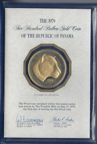 1979 Panama 500 Balboa Proof Gold Coin,  Gold Coin Minted By Franklin