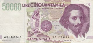50 000 Lire Vf Banknote From Italy 1992 Pick - 116