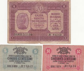 5&50 Centessimi&1 Lira Banknote Austro - Hungary Occupied Venice 1918 Pick - M1 - 3 - 4
