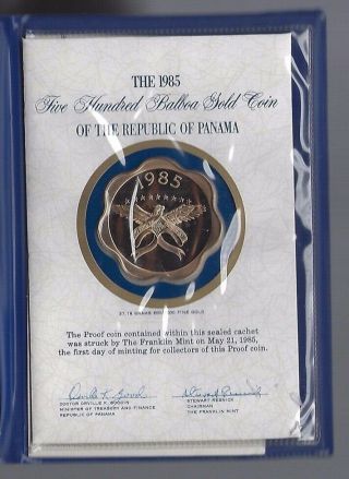1985 Panama 500 Balboa Proof Gold Coin,  Gold Coin Minted By Franklin