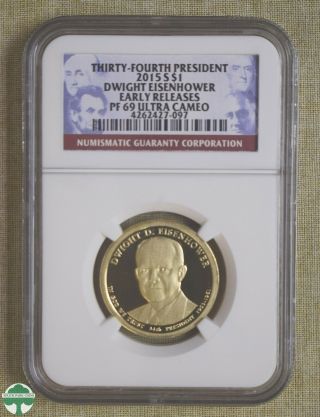 2015 - S Presidential Dollar - Eisenhower - Ngc Certified - Pf 69 Ultra Cameo