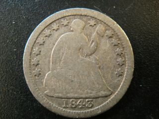1843 United States Seated Liberty Half Dime.  Good To Very Good.