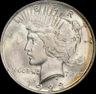 1923 PCGS MS63,  Monster Rainbow Toned Peace Dollar ex NGC MS63 STAR CAC 2