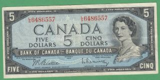 1954 Bank Of Canada $5 Dollar Note - Beattie/rasminsky - L/s6486557 - Vf