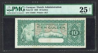 Curacao 10 Gulden 1939 Vf Netherlands Antilles Antillen Pmg 25 P23 113583