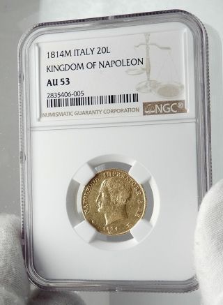 1814 ITALY Italian KINGDOM of NAPOLEON BONAPARTE Gold 20 Lire Coin NGC i79886 3