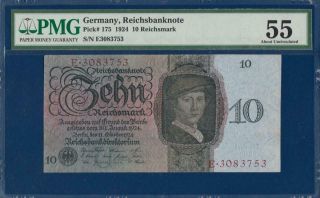 Germany 10 Reichsmark 1924 P175 Pmg 55 Abt.  Unc Reichsbanknote Deutschland