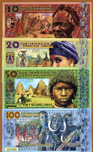 Set,  Sub - Saharan African,  Union 10;20;50;100 Shillings 2019 Fantasy Polymer