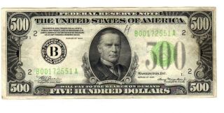 $500.  00 Dollar Bill Series Of 1934 Federal Reserve Note