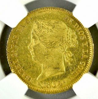 Isabella II Philippine G4P=4 Pesos 1864 NGC MS62 Gold 2