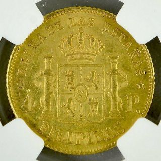 Isabella II Philippine G4P=4 Pesos 1864 NGC MS62 Gold 4