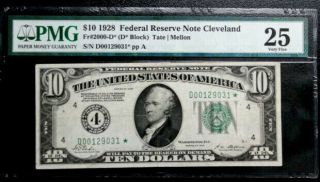 1928 $10 Star Frn Federal Reserve Note Cleveland Oh Pmg 25 Fr 2000 - D " 10 "