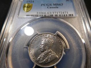 R28 Canada 1924 5 Cents Pcgs Ms - 63
