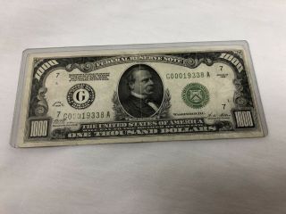 1928 $1000 Federal Reserve Note " Reads Redeemable In Gold "