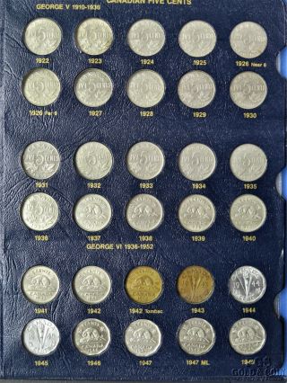 70 Coins Canada Five 5 Cents 5c Coin 1922 - 1992 Album Book Canadian Coins 12938