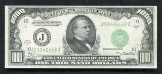 Fr.  2212 - J 1934 - A $1,  000 One Thousand Dollars Frn Kansas City,  Mo Uncirculated