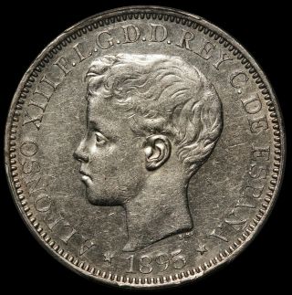 1895 - Pg V Puerto Rico One Peso Silver Coin - Pcgs Au 53 - Km 24