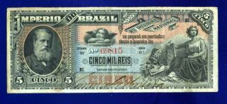 Brazil 5 Mil Reis 1888 Pa264 Very Fine Imperio Do Brazil