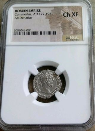 Roman Empire Commodus Denarius Ngc Choice Xf Ancient Silver Coin