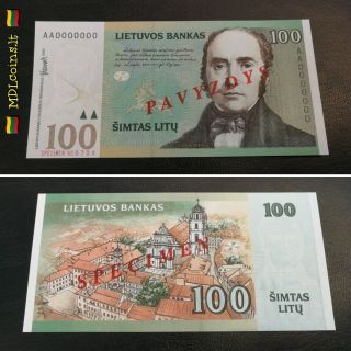 Lithuania - 100 Litu - 2000 Year - Unc - " Specimen " - " Pavyzdys "