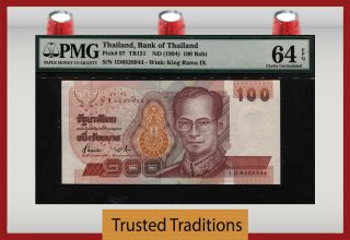Tt Pk 97 Nd (1994) Thailand 100 Baht " King Rama Ix " Pmg 64 Epq Choice Unc