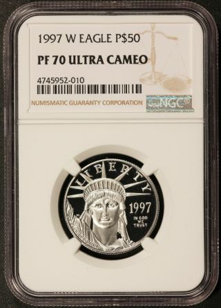 1997 - W U.  S.  $50 Platinum Eagle 1/2 Oz Proof Coin - Ngc Pf 70 Ucam