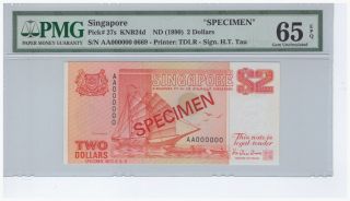 Pmg 65 Epq $2 Aa000000 Singapore Ship (orange) Specimen Note (0669) Folder P27s