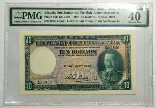Straits Settlements 1935 $10 Dollar Pmg40 Ef （relist）