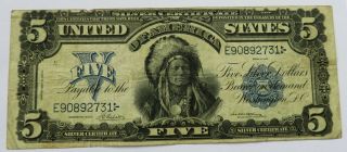 1899 $5 Silver Certificate Indian Chief Large Note,  Vintage Bill (301659g)