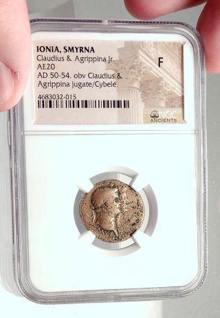 CLAUDIUS & AGRIPPINA Jr.  Authentic Ancient Smyrna Ionia Roman Coin NGC i72880 3