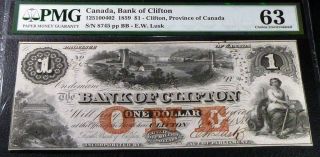 1859 $1 Canada,  Bank Of Clifton - Choice Uncirculated Pmg 63