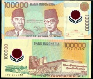 Indonesia 100,  000 100000 Rupiah 1999 P 140 Polymer Au - Unc Nr